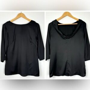 Banana Republic Cowl Neck‎ Satin Blouse 8 Black Stretch Fairy Goth Romantic